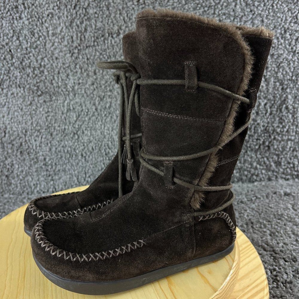 Kalso Earth Montage Beaver Negative Heel Boot Womens 6.5B Suede Brown Fur Lined